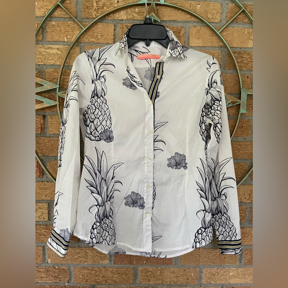 Villagallo Pineapple Tropical Print Button-Up Shirt Sz 38